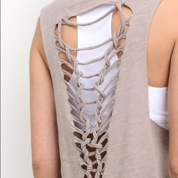 ✨1 Small Left✨Muscle Tee With Cut-Out Lace Up Back - Picture 3 of 3